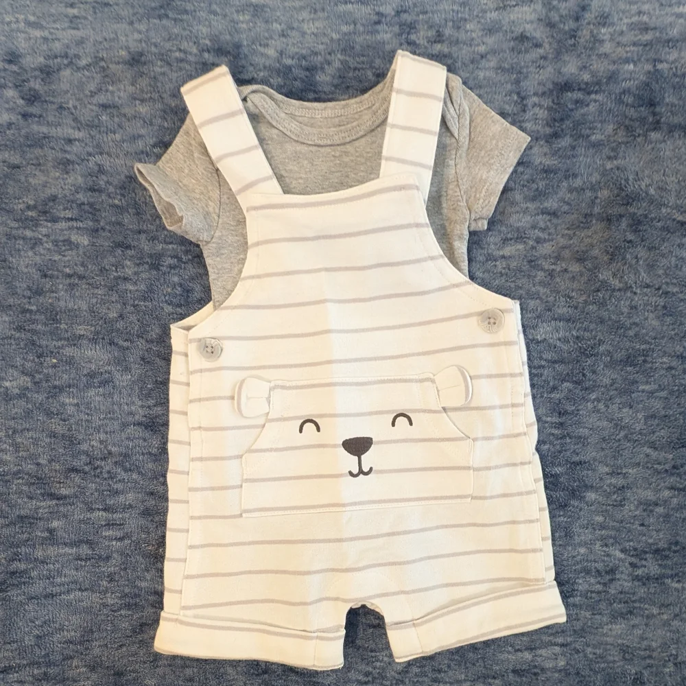 Carter's 3M Gray Bodysuit and White Bear Romper Set
